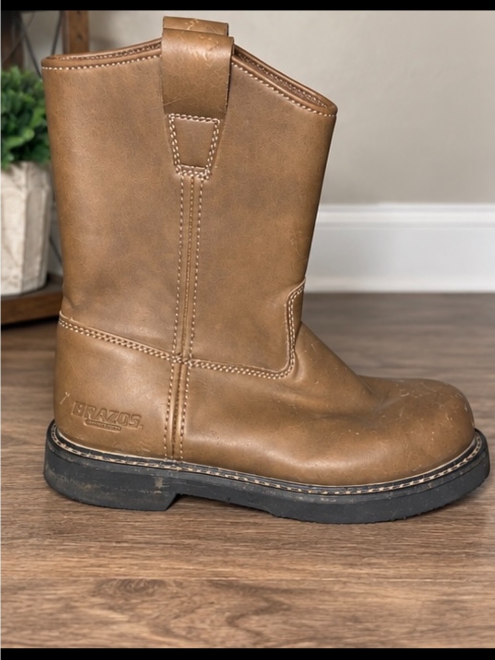 Brazos Brown Leather Wellington Pull On Boots Y3